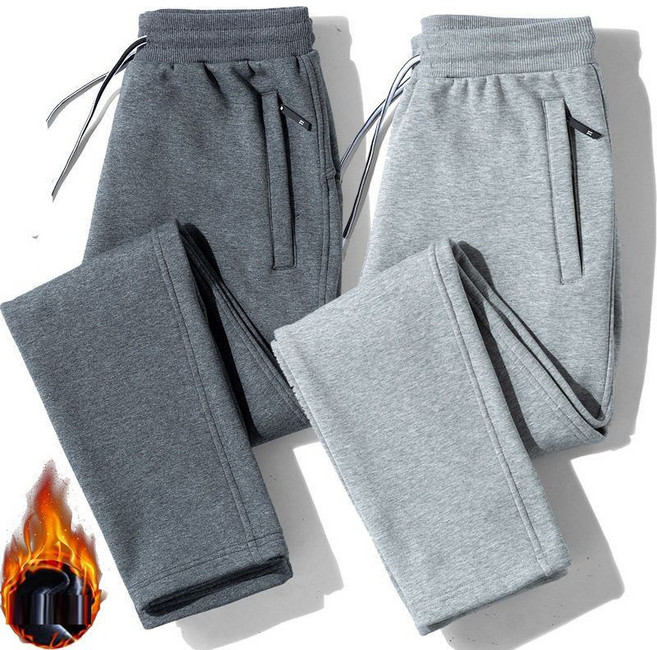 1+1 남성 겨울 캐주얼 기모 바지 남성 기모 트레이닝 팬츠 두꺼운 스트레이트 캐주얼 바지 JXH