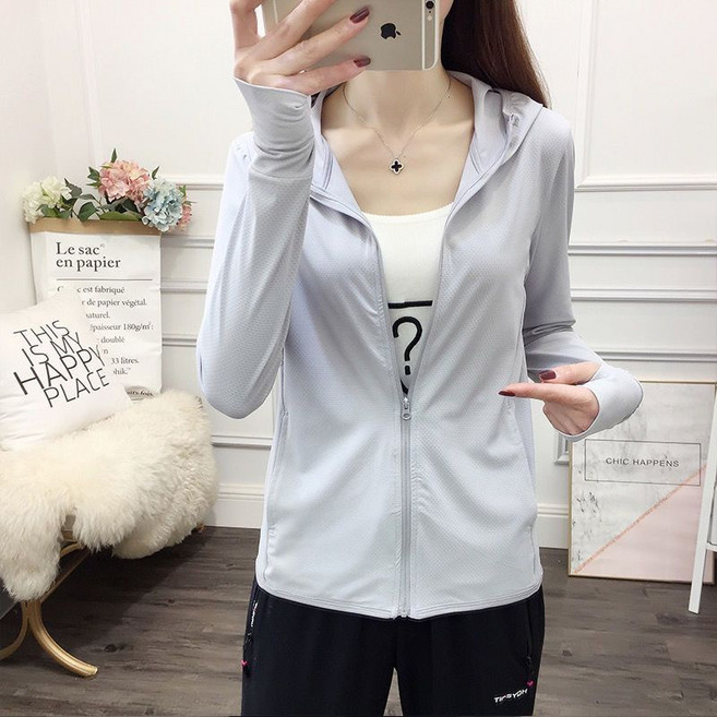 Your 防曬衫 冰絲防曬衣 女 長袖透氣百搭夏, 銀灰色【顯檔次 防曬透氣】,2XL 75-82公斤, 銀灰色