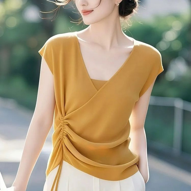 Makone 여성 쿨링 반팔 티셔츠 예쁜 스트링 상의 민소매 블라우스