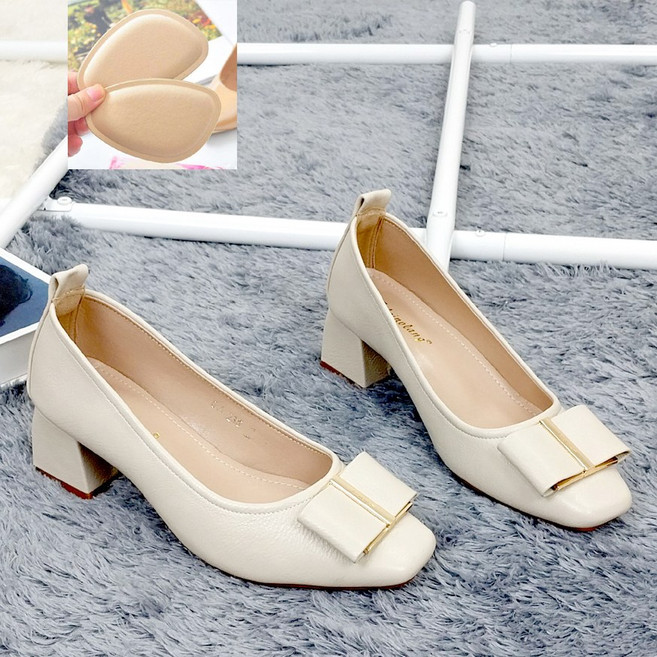 비비루 발편한 발볼넓은 여자 가죽 5cm 리본구두 스퀘어 정장 웨딩슈즈