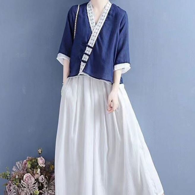 POMTOR 봄 여름 여성용 면마 레이스 우아한 저고리 생활한복 개량한복 데일리룩 상의