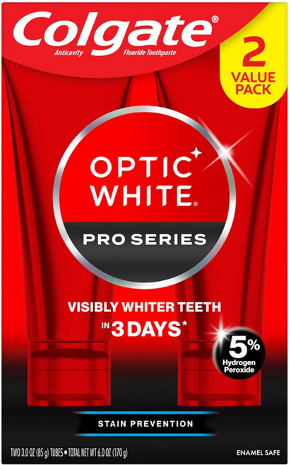 Colgate Pro 콜게이트 옵티크 화이트 프로 시리즈 스테인 프리벤션 치약 85g 1개/2개/3개 스테인 5% 과산화수소 비건 정품 세트 구성하여 구매 시 혜택, 2개