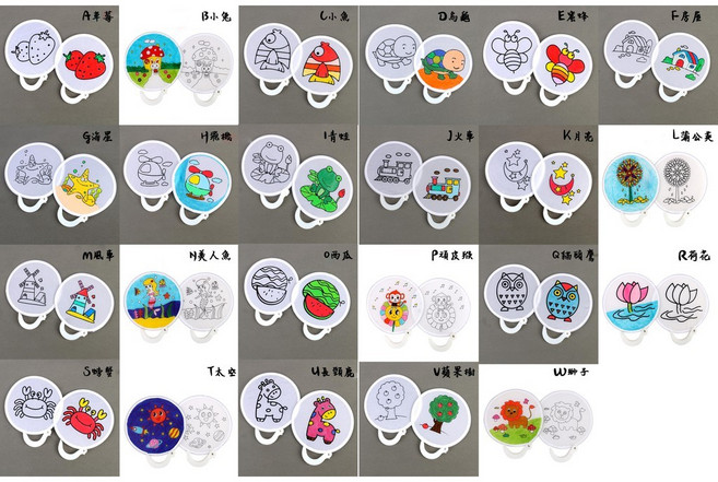 兒童彩繪折疊扇空白圓扇 幼兒園繪畫宮扇卡通圖案填色團扇, 1個, (特價出清)DIY彩繪扇-女款隨機出貨