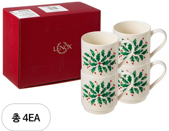 레녹스 홀리데이 스태커블 머그잔 1세트, 혼합색상, 4세트