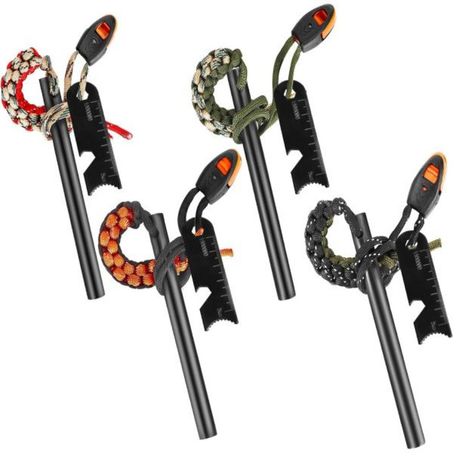 인명 구조용 휘슬 플린트 및 스틸 파이어 스타터 키트가 포함된 4인치 페로 로드 스타터 캠핑 캠핑 하이킹 사냥 안전 생존 장비용, 03 Black-2.5CM