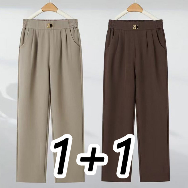 1+1 중년여성 엄마복 봄가을 캐주얼 와이드팬츠 편한 밴딩 통바지 일자핏 슬랙스 바지