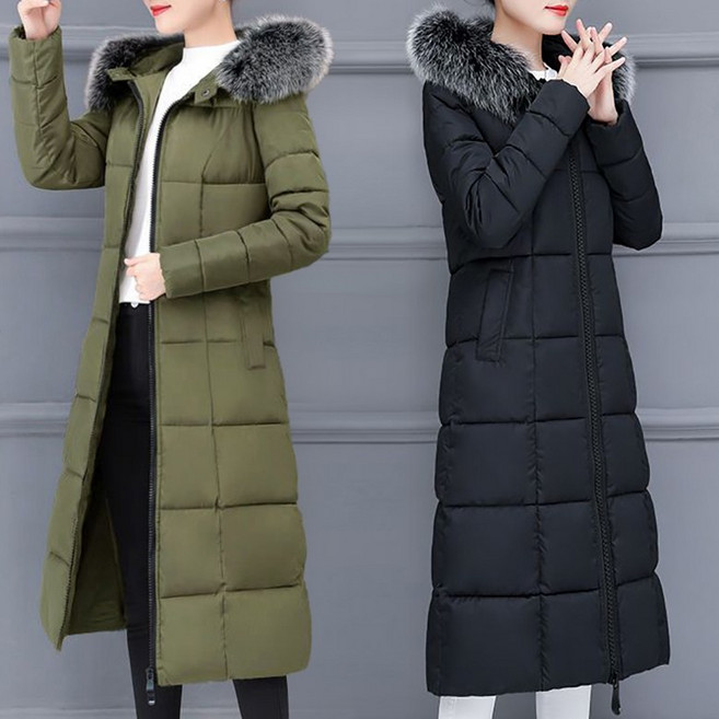 빅사이즈 여성 누빔 패딩코트 데일리 캐주얼 롱패딩 겨울 따뜻한 아우터 털부착 웰론패딩 트렌치코트
