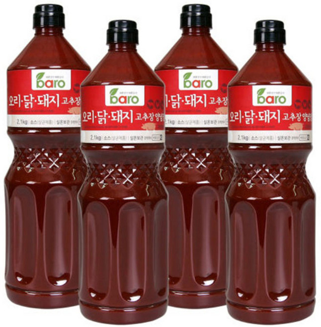 바로소스 오리/닭/돼지 고추장 양념장 2.1kg 제육 만능 주물럭 삼겹살 불고기 볶음탕, 4개