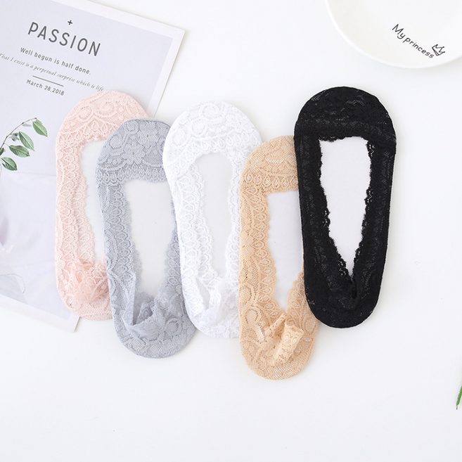 패션 여자 논슬립 레이스 덧신 (5매입)