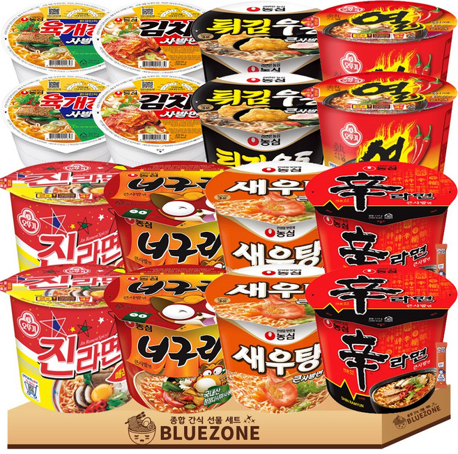 컵라면 큰사발 용기 라면 세트 너구리2개 왕뚜껑2개 육개장2개 김치사발면2개 신라면2개 새우탕2개 진라면매운맛2개 열라면2개 라면스틱2개, 1박스
