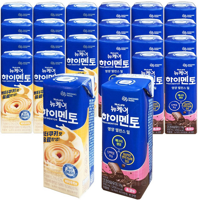 뉴케어 하이멘토 초코맛+버터쿠키맛 청소년 균형 영양식, 24개, 200ml