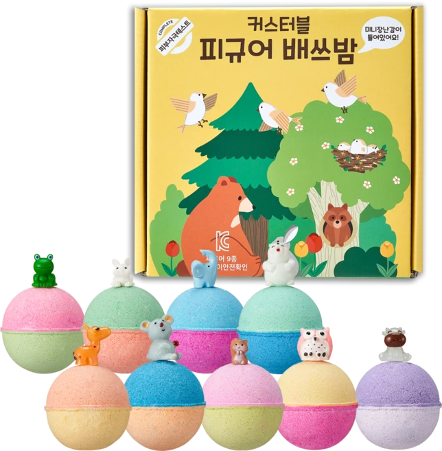 국내생산 커스터블 피규어 배쓰밤 9구 세트 숲속동물, 1개, 630g - 쿠팡