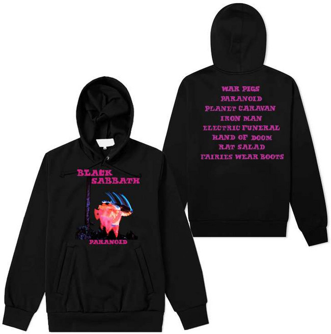 남자 후드티 오버핏 롱 슬리브 락티셔츠 블랙 사바스