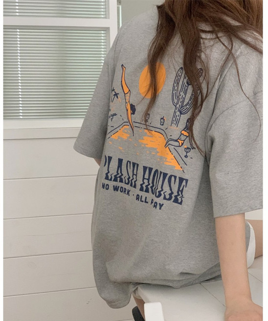 p944 야자수 빅박스티 코튼 반팔 롱티 루즈핏 남녀공영 빅사이즈 여름 휴가 비치웨어