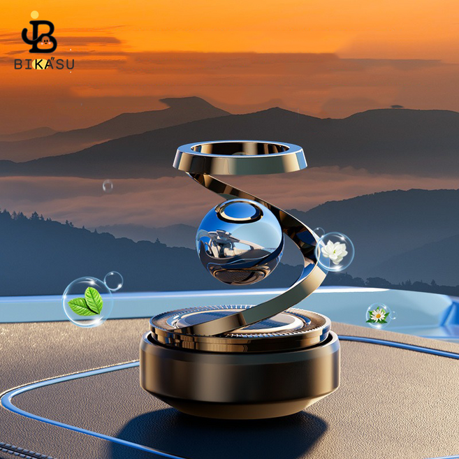 BIKASU 태양능 자동 회전 차량용 방향제 새차선물 고급 차량용디퓨저 차량장식품, 1개, 블랙