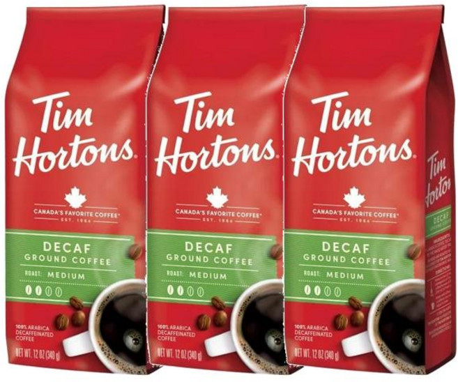 Tim Hortons 팀홀튼 캐나다 디카페인 그라운드 커피 340g x3팩 Ground Decaf Coffee Medium, 3팩