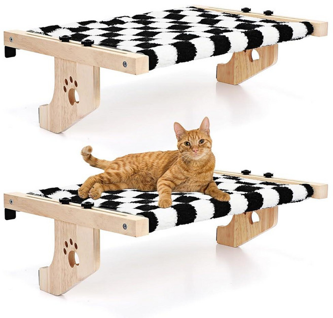 Suzile 튼튼한 단단한 나무 프레임이 있는 고양이 창문 걸이 2세트 고양이 창문 해먹 플란넬 매트 조절 가능한 고양이 좌석 침대 선반 창턱 침대 옆 서랍 및 캐비닛용 최