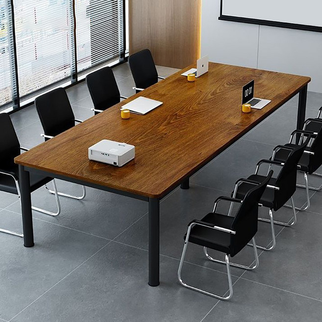 오피스 회의실 사각 넓은 책상 회사 사무용 회의용 테이블, 블랙 프레임 + 브라운 상판