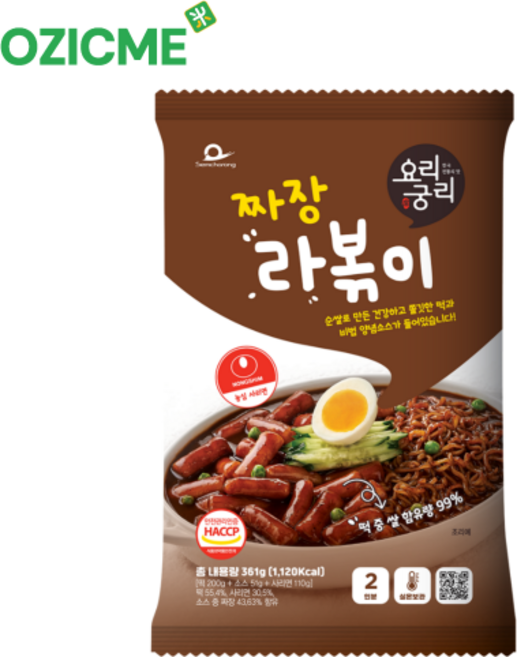 (오직미)밀키트 라볶이 짜장맛 2인분 361g 샘초롱 요리궁리, 1개