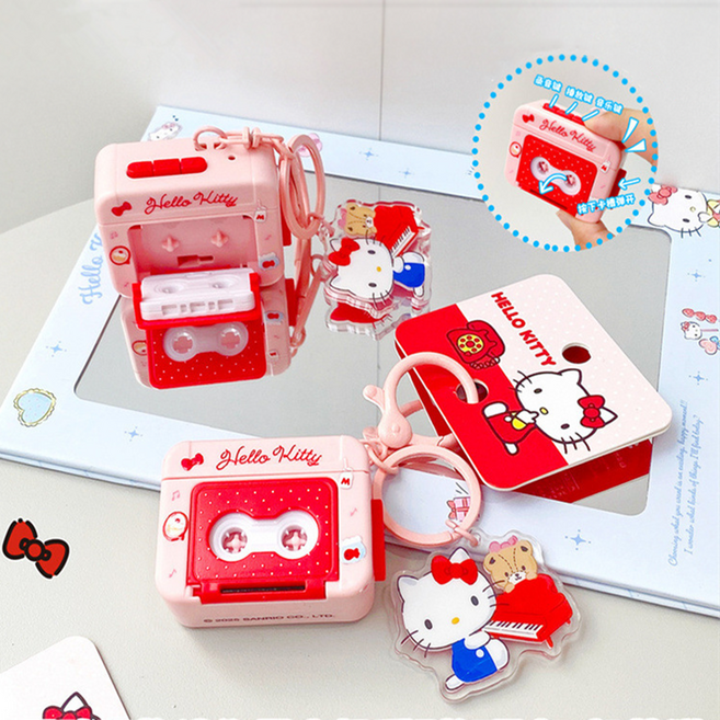 산리오 카세트 녹음기 키링 미니 레트로 휴대용 장난감, 1개, 헬로키티