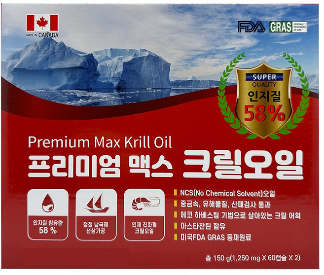 [CANADA] 프리미엄 맥스 크릴오일 (1 250mg x 60캡슐 x 2), 1개, 120정