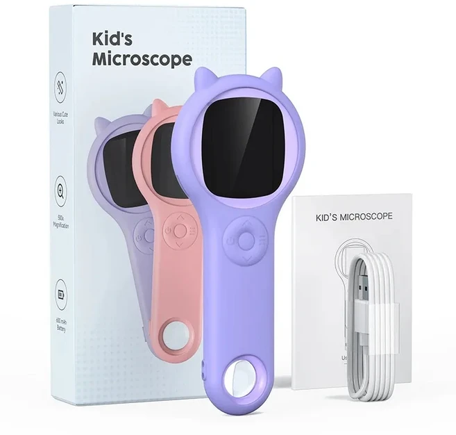 어린이 현미경 휴대용 핸드헬드 확대 디지털 현미경 어린이 교육 과학 장난감 크리스마스 생일 선물 Kids, 02 Purple