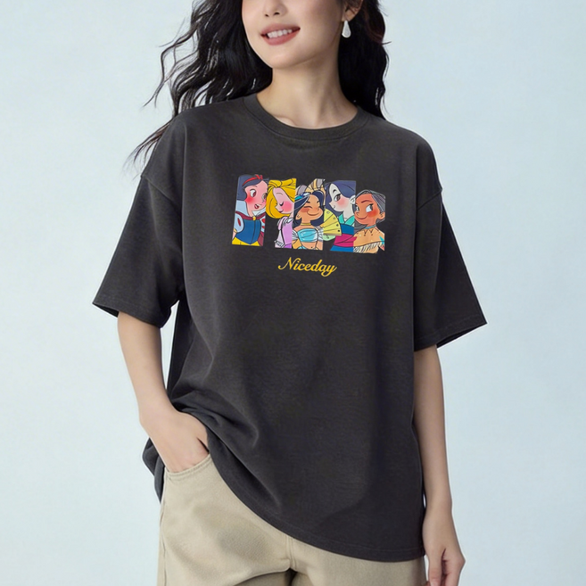 스웟스타일 여성 순면 루즈핏 그레이 반팔 티셔츠