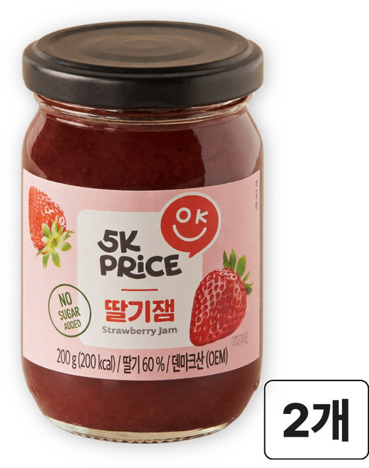 무설탕 애디드 진한 딸기쨈 (딸기함유 60%), 2개, 200g