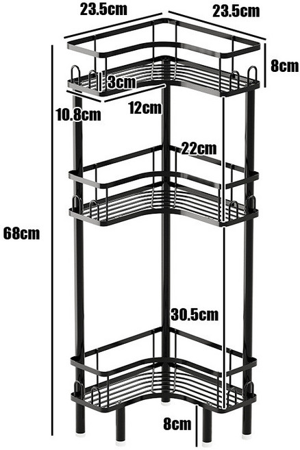 Kapok Nook 廚房轉角置物架, 1個, 黑色3層(上層22cm下層31cm高), 黑色, 3層(上層22cm下層31cm高)