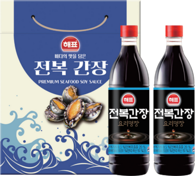 해표 전복간장 500ml x 2P (10세트/1박스) 국내산 명품 요리 어간장 설날선물세트, 10세트, 1L