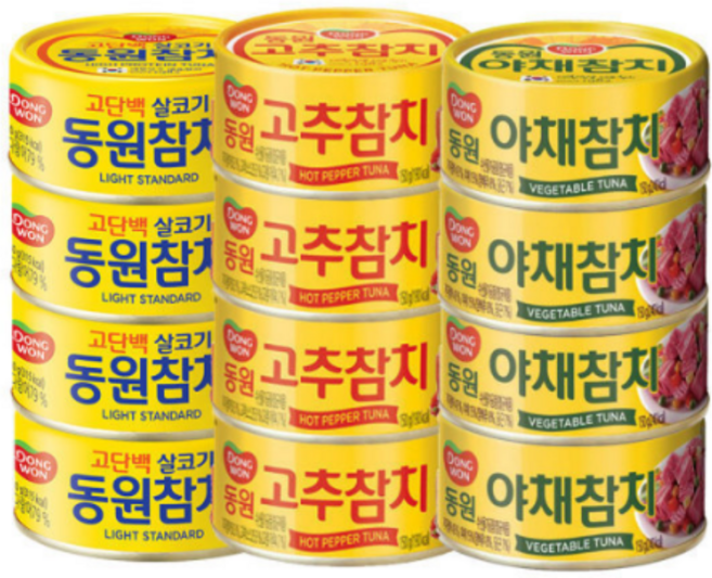 동원참치 라이트스탠다드 고추참치 야채참치 각 150g 4캔, 12개