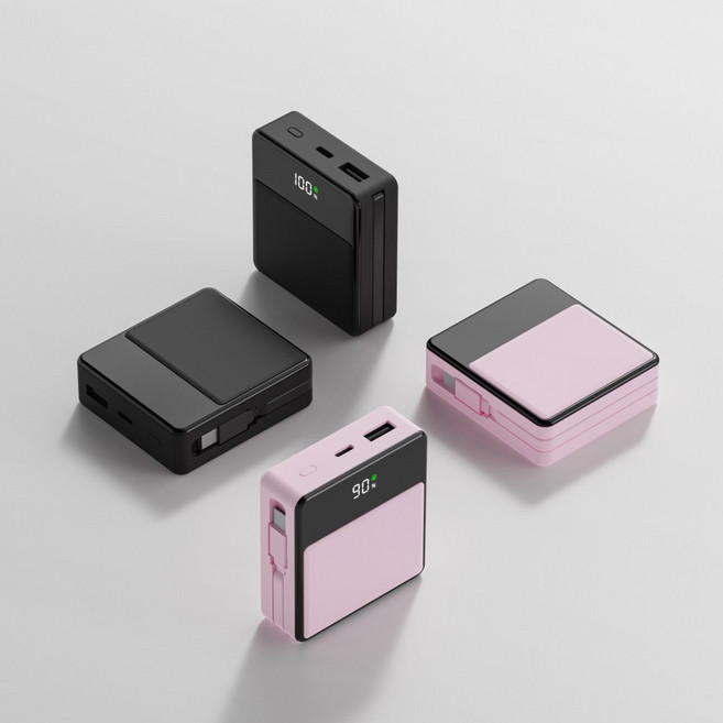 미니덕트 쿼드로 22.5W PD 고속충전 빌트인 케이블 보조배터리, 매트 블랙, mi10000DT