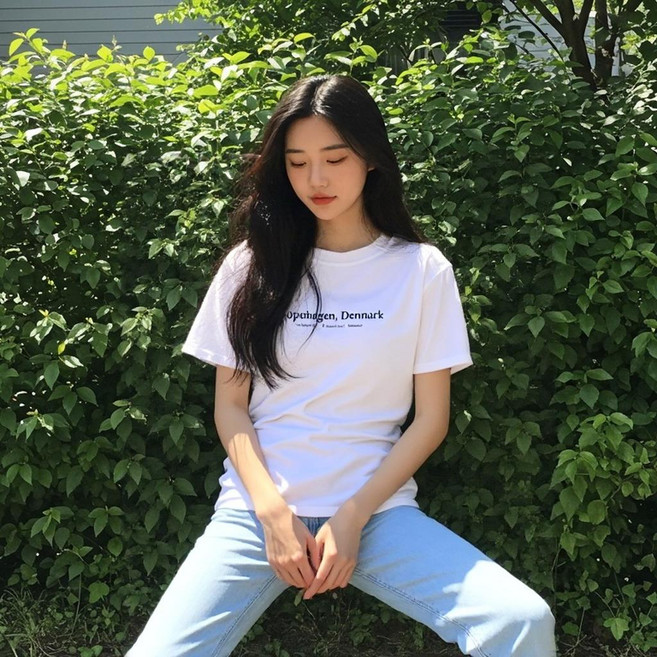 상상그이상 여성용 코펜하겐 레터링 레이온 반팔 티셔츠