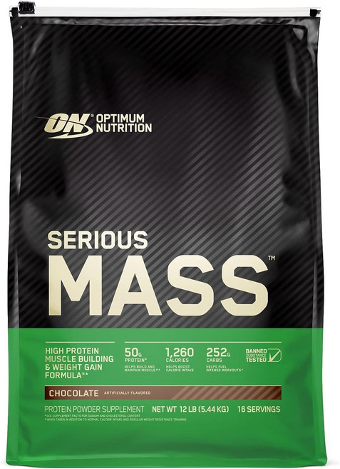 Optimum Nutrition Serious Mass 옵티멈 시리어스 매스 5.44kg 대용량 캐나다 정품 게이너 단백질 헬스 보충제 쉐이크 프로틴 파우더 맛선택 가능!, 12LB(5.44kg) - 초콜릿(Chocolate), 1개