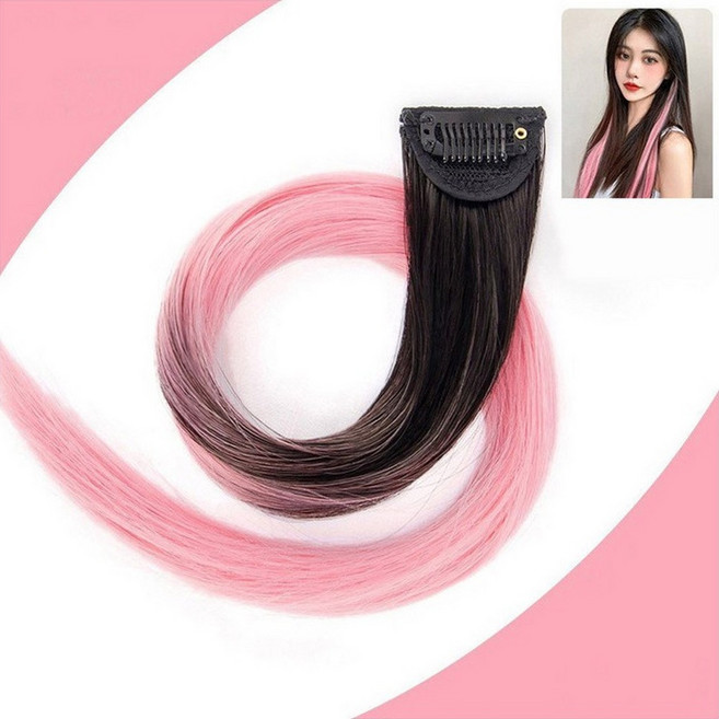 1+1 시크릿 투톤 헤어 브릿지 붙임 머리 피스 발레아쥬 부분 가발, 투톤핑크, 2개