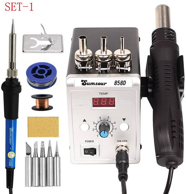 히팅건 SMD SMT 열 납땜 스테이션 용접 수리 도구용 핫 에어 858D 700W BGA 재작업 220V 110V, 220V EU Plug_SET-1, SET-1, 1개