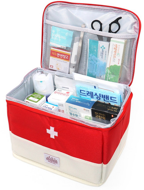 [케이솔루션] 구급가방 구급파우치 구급낭 특대형 22종세트(레드) 구급함 구급상자 세트 여행 응급키트, 1개