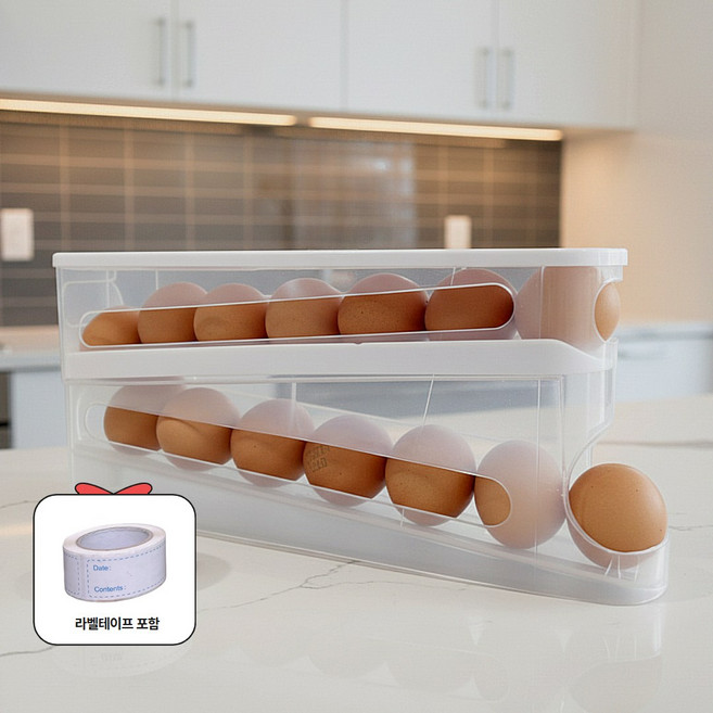 자동롤링 계란트레이 냉장고 정리 수납함 슬림형 라벨스티커 증정, 1개