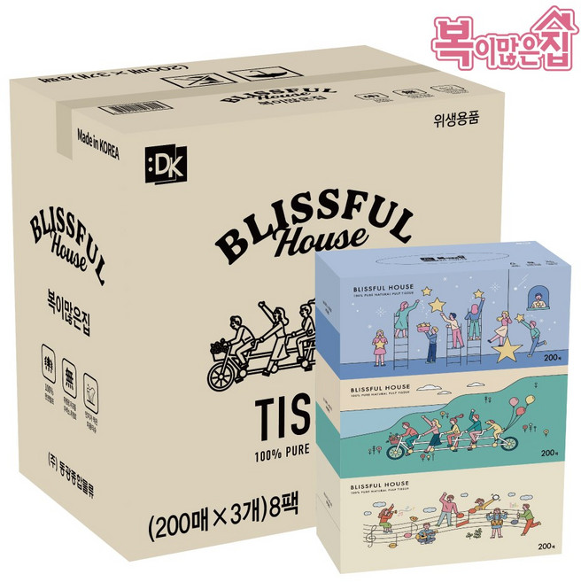 복이많은집 각티슈 200매 24개 1박스 대용량, 200개입