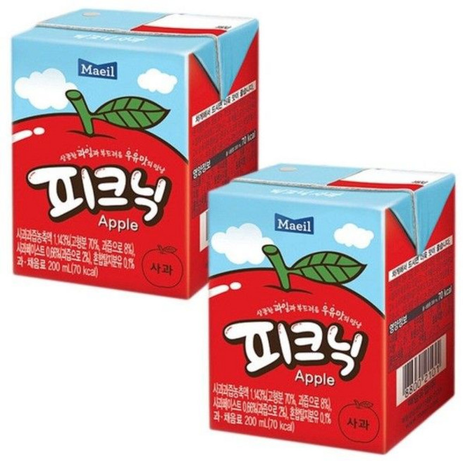 매일 피크닉 사과 200ml 24팩/음료/주스/쥬스/어린이/과채/팩음료/과일/세트/팩음료수/팩주스/음료수/혼합, 매일 피크닉 사과 200ml 24팩/음료/주스/쥬스/어