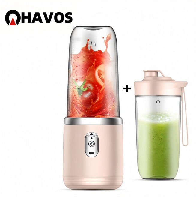 Havos 착즙기 소형 휴대용 믹서기 간편세척 과일착즙기 충전식 무선사용 가정용 야외용 원액기, 분홍색