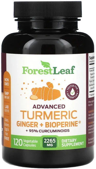 정말좋습니다 Forest Leaf 고급 강황 생강 + Bioperine 베지 캡슐 120정 빠르게배송해드릴게요, 1개 - 쿠팡