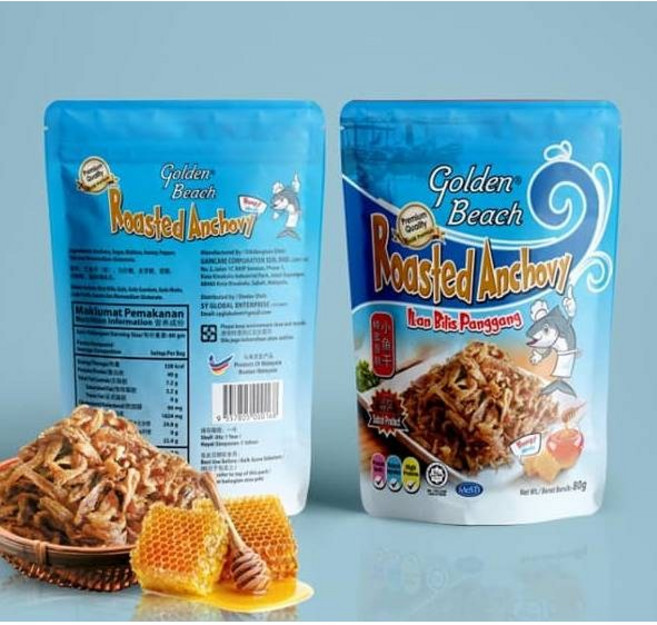 말레이시아 골든 비치 로스티드 멸치 스낵 허니, 3개, 80g