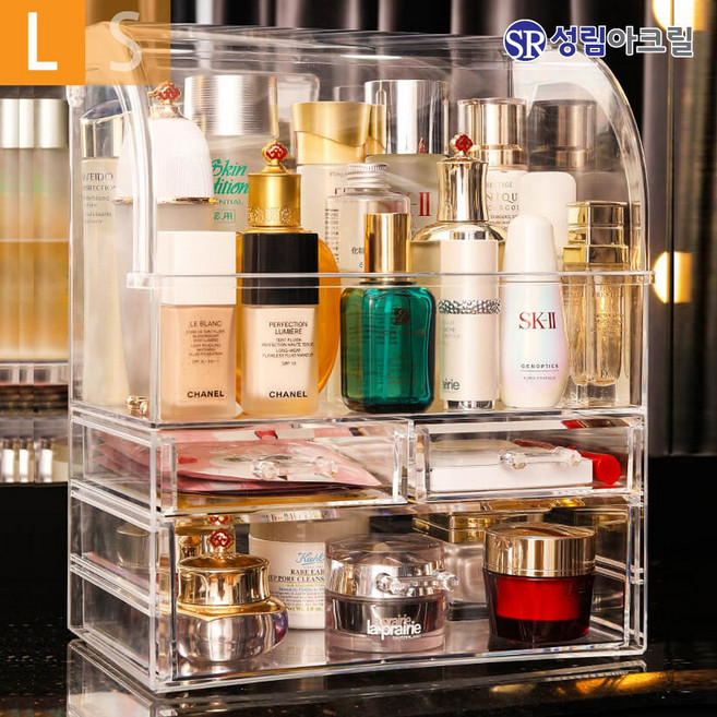 성림아크릴 일체형 뚜껑 올인원 화장품 정리함 아크릴 정리대 투명 화장대 메이크업 보관함, 1개