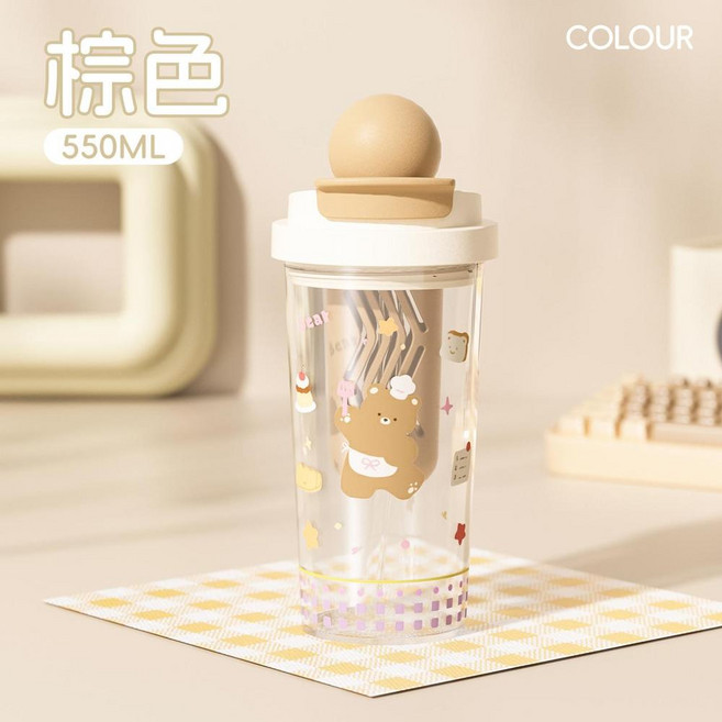 新款大容量卡通水杯, 咖色浮球550ml 獨立茶倉, 1套, 1300L