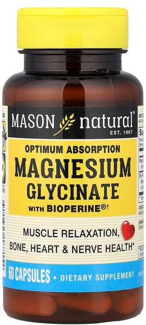 Mason Natural 옵티멈 흡수율 마그네슘 글리시네이트 BioPerine® 함유 캡슐 60정 MAV-18715, 1개 - 쿠팡