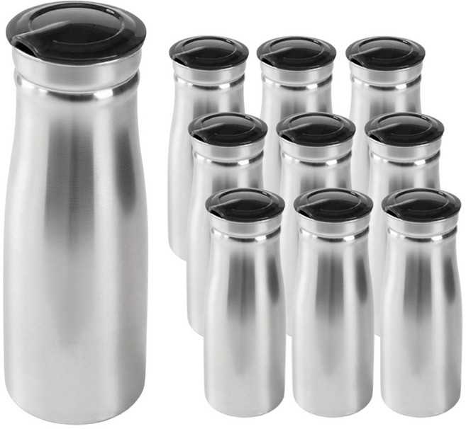 피올라 스테인리스 냉장고 물병, 10개, 1L, 실버