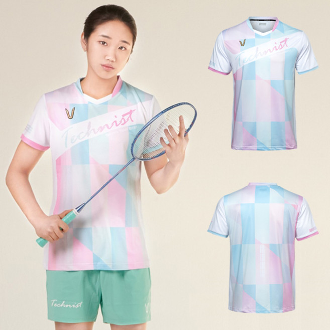 테크니스트 티셔츠 배드민턴 상의 반팔티 화이트 블루 핑크 23TT-86A60 남성 여성 커플 배드민턴복