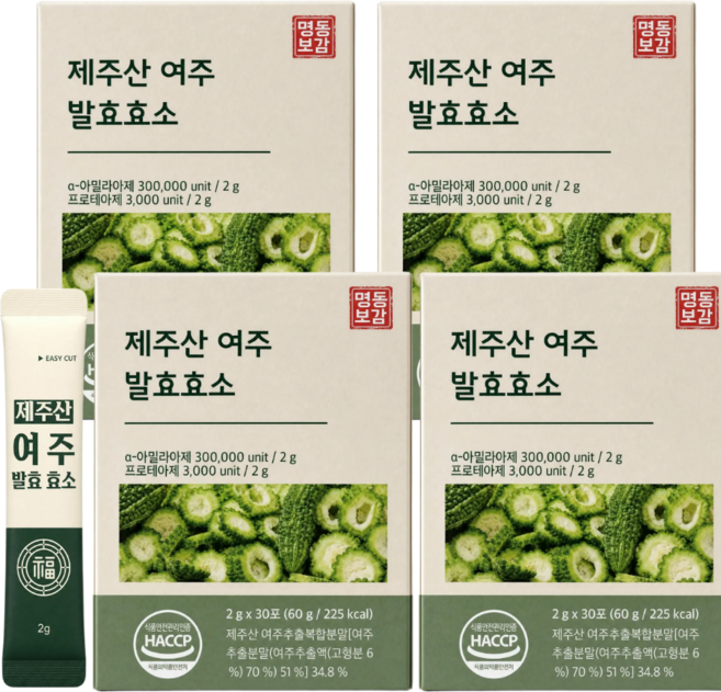 국산 여주발효효소 제주산 여주와 효소 식약청인증 여주 발효효소 분말, 4개, 60g