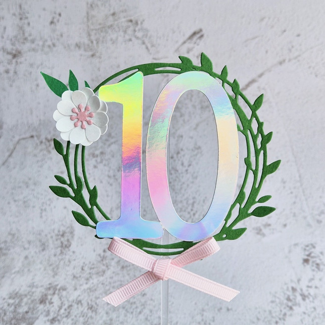 [푸른달토퍼] 10주년 숫자 케이크 토퍼 꽃 리스, 1개